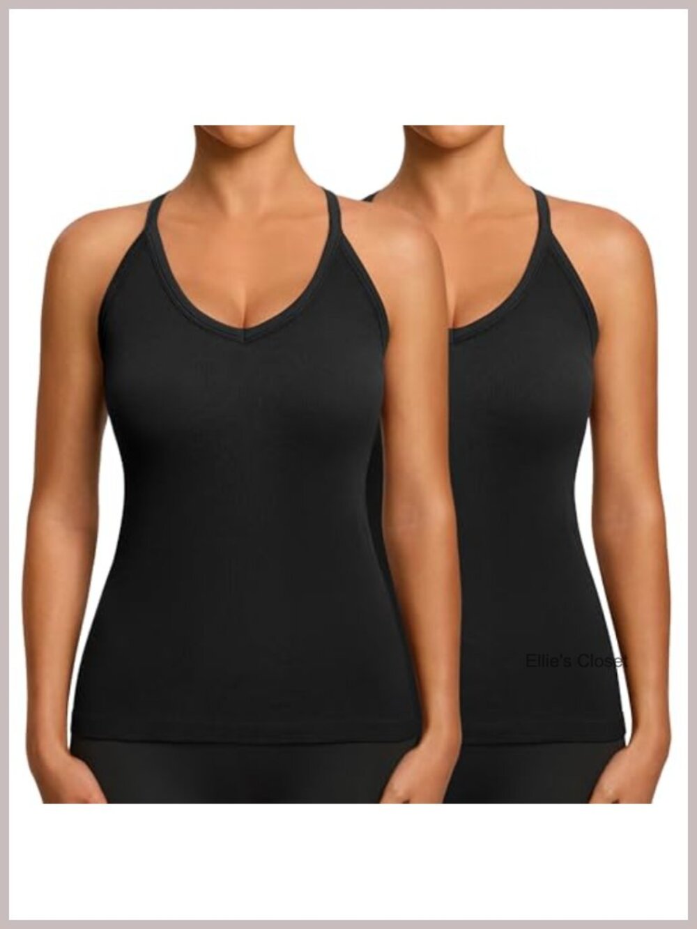 2 Pack Women's RIBBED Tank Tops with Built-in Bra V-Neck Sleeveless Yoga Pull On